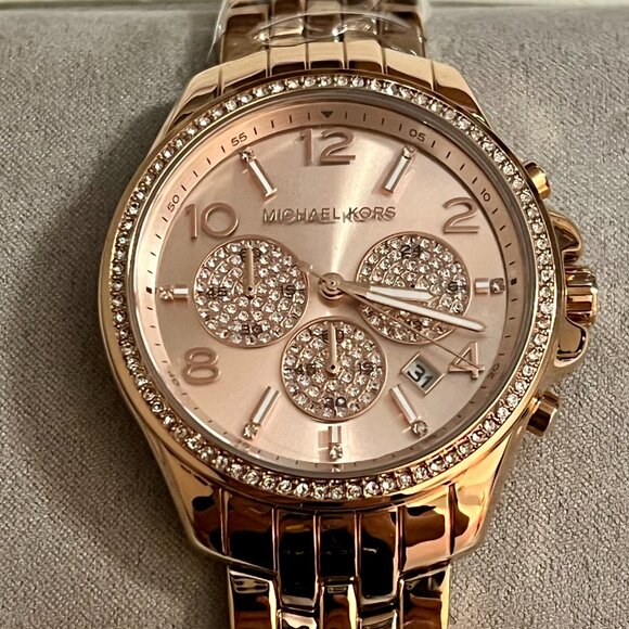 Oversized Pilot Pavé Rose Gold-Tone Watch MK7251 - Picture 1 of 5